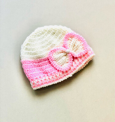 Woolen Baby Cap( Off White With Bow)