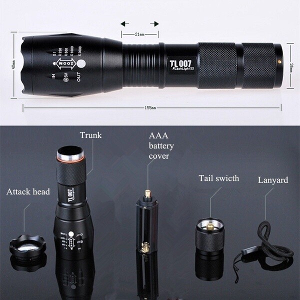 Leistungsstarke 10000LM CREE T6 LED-Taschenlampe 5 Modus Zoombar Wasserdicht Taschenlampe Outdoor Sport Camping &amp;amp; Wandern (Farbe: Schwarz)