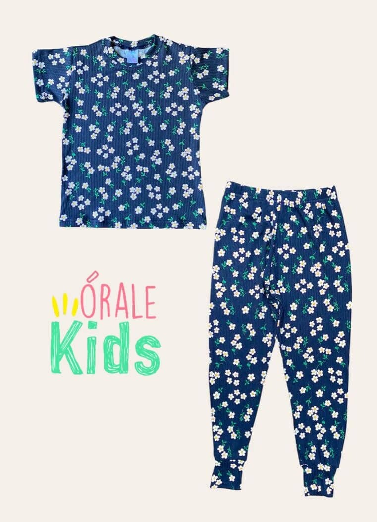 Pijama - BLUE RIBBED FLORAL -
