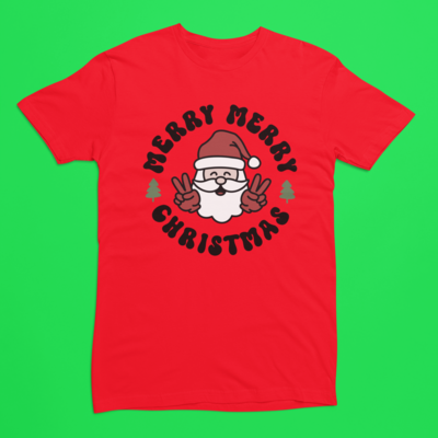T Shirt Christmas - MERRY MERRY CHRISTMAS SANTA -