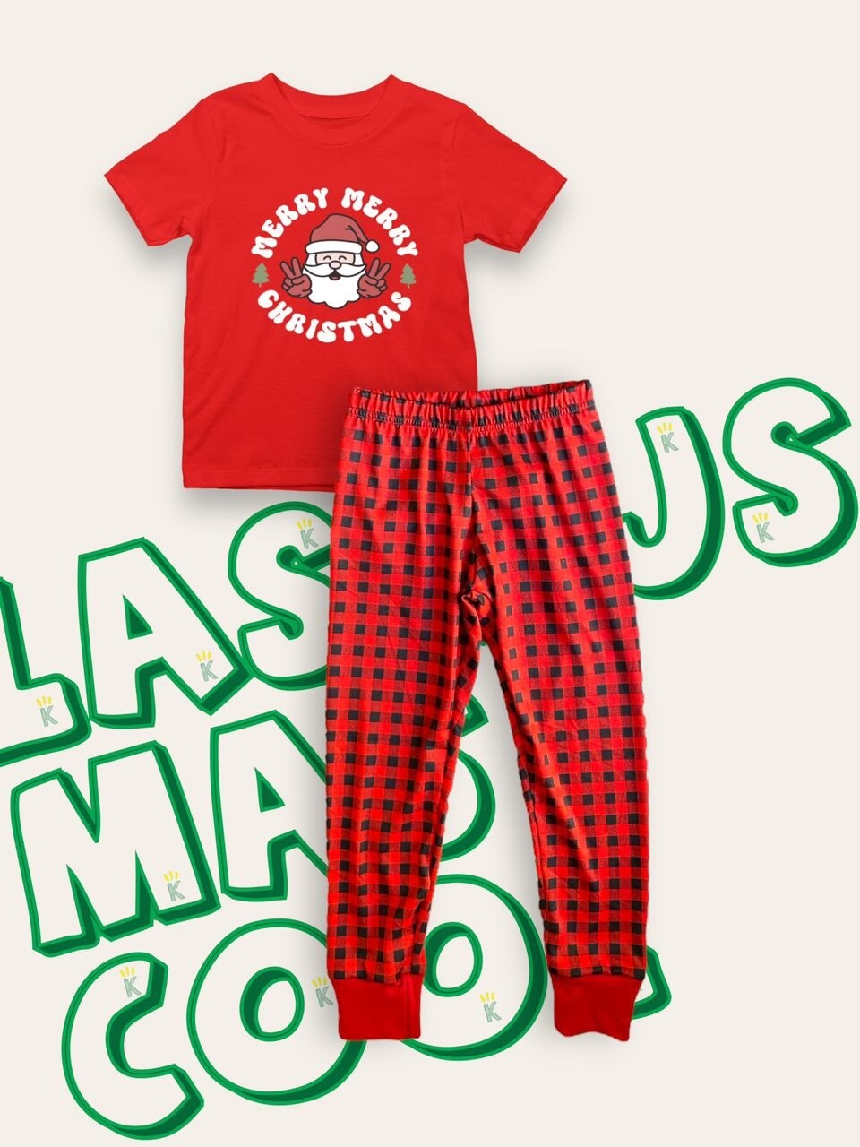 Pijama Navidad - CLASSIC SMALL SQ. RED/BLK + MERRY MERRY CHRISTMAS -