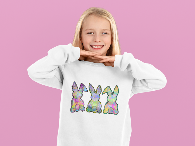Sweater - EASTER RAINBOW BUNNIES  WHT -
