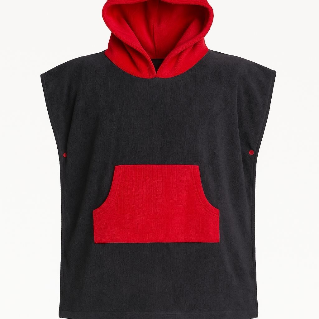 - Poncho Toalla Negro/Rojo -