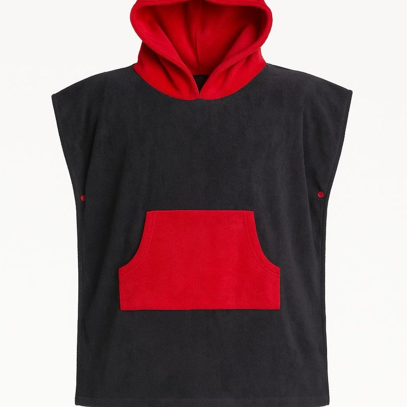 - Poncho Toalla Negro/Rojo -