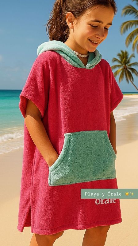 - Poncho Toalla Fucsia/ Menta -