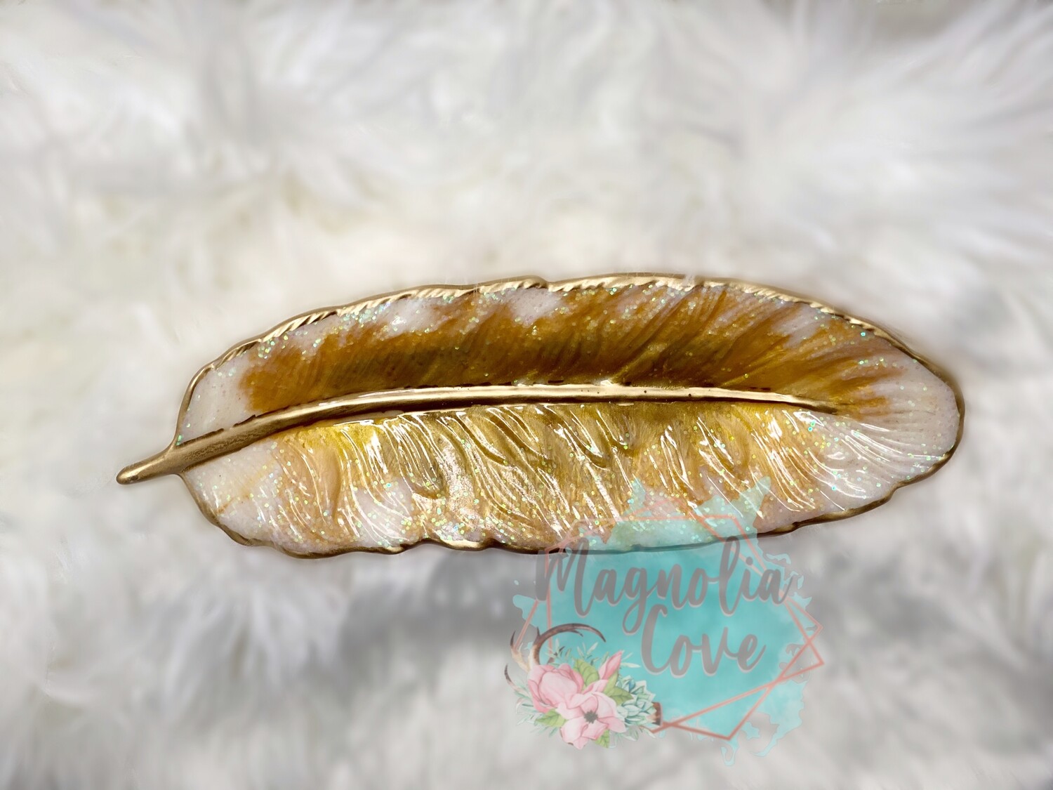 Handcraft Feather Dish -White/Gold-