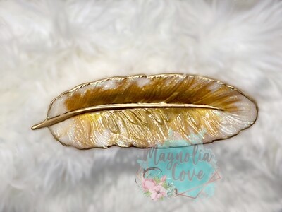 Handcraft Feather Dish -White/Gold-