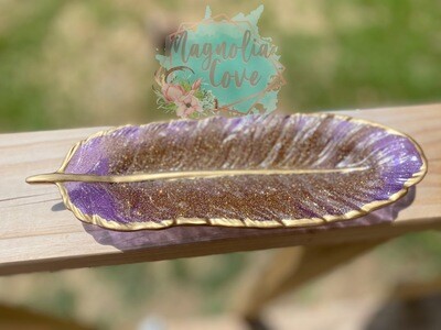 Handcrafted Feather Dish -Purple/Gold-