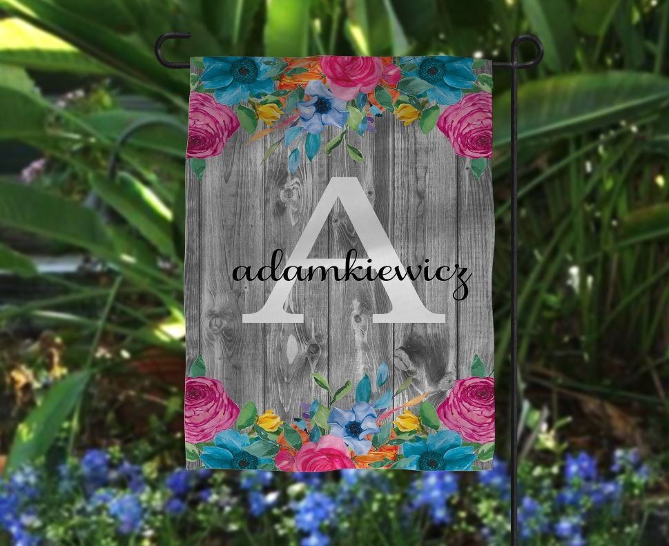 Spring Floral with Grey Wood Garden Flag