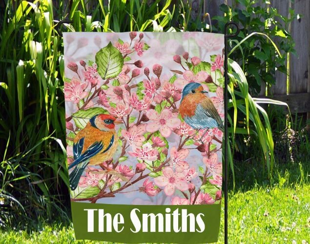 Cherry Blossoms and Birds Garden Flag