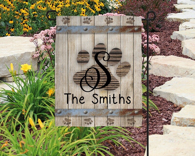 Rustic Dog Paw  Garden Flag