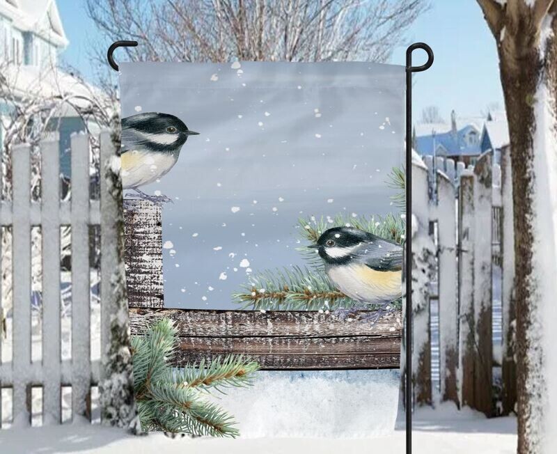 Chickadee in Winter Garden Flag