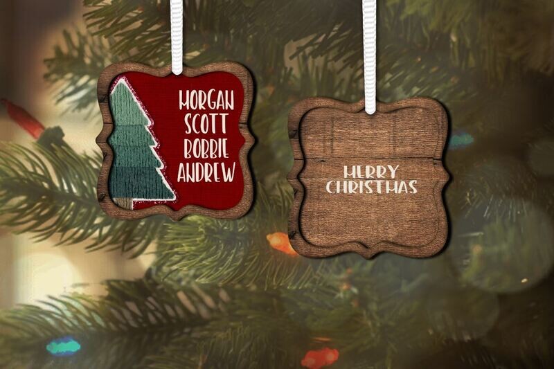 Faux Chenille and  Burlap Family Metal Benelux Ornament