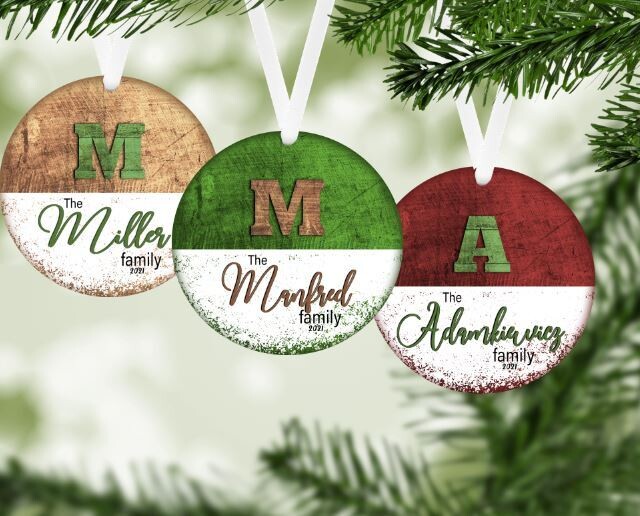 Faux Wood Metal Round Ornament