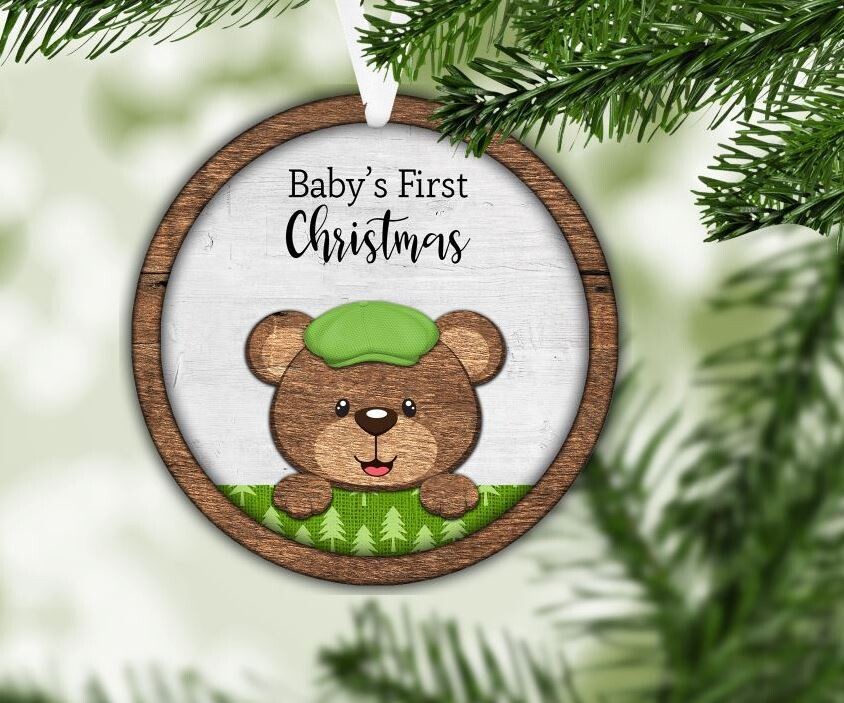 Baby Boy's First Christmas Metal Round Ornament