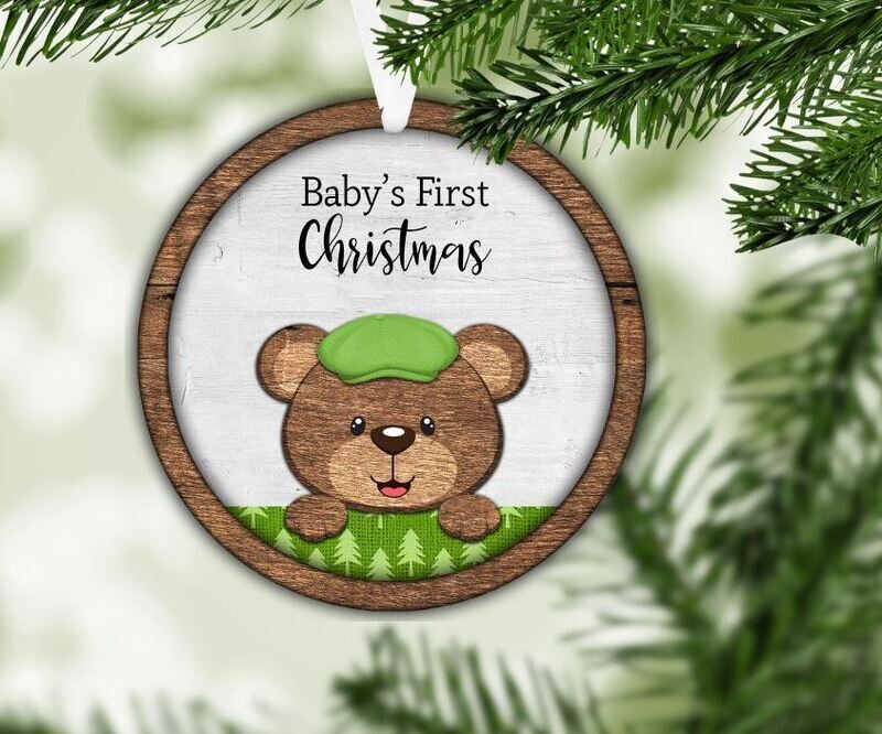 Baby Boy&#39;s First Christmas Metal Round Ornament