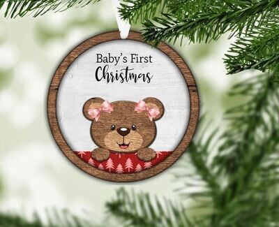 Baby Girl's First Christmas Metal Round Ornament