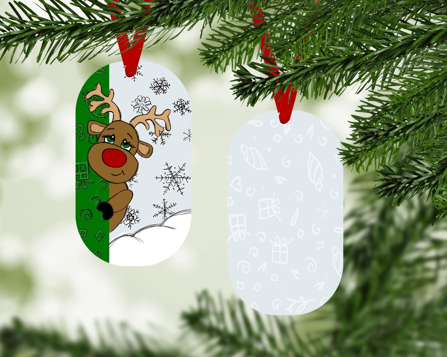 Doodle Reindeer Metal Oval Ornament