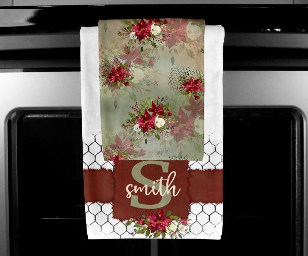 Red Fabric Towel Set with personalization