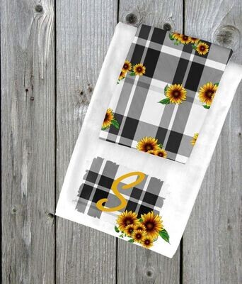 Sunflower Plaid  Towel Set with Personalization