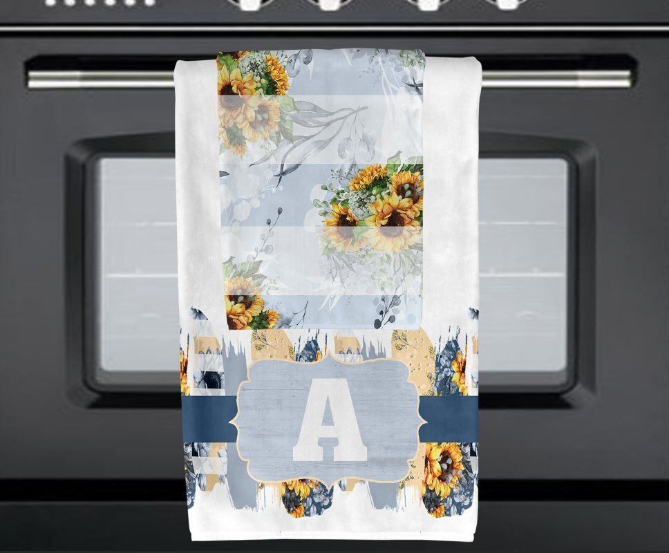 Blue Fall Sunflower Towel Set with personalization