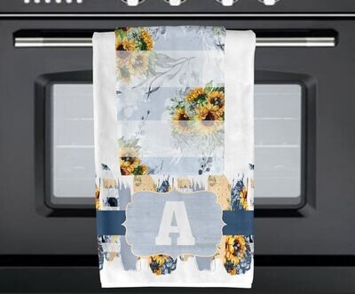 Blue Fall Sunflower Towel Set with personalization