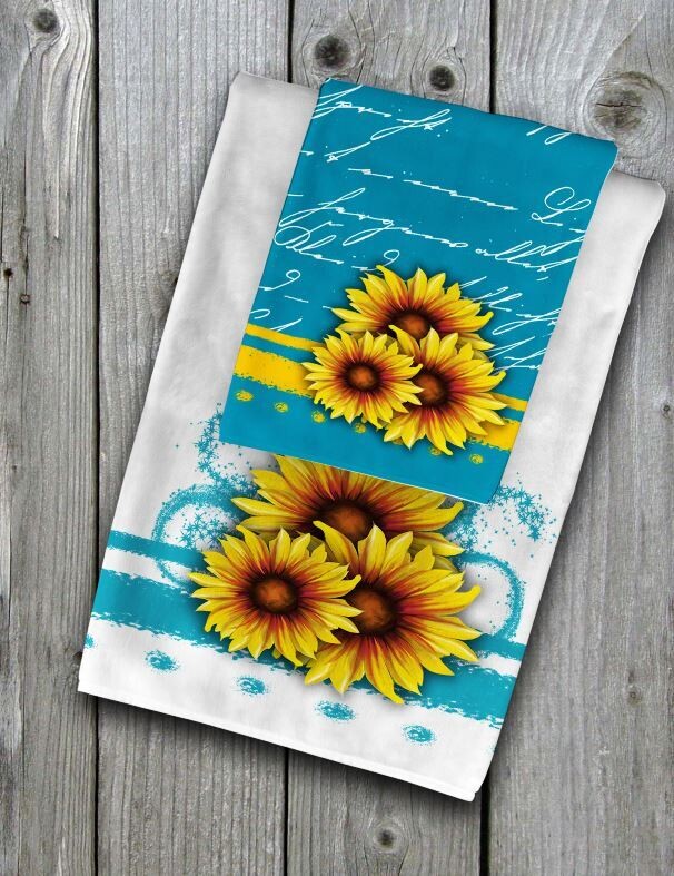 Teal and Sunflower Towel Set