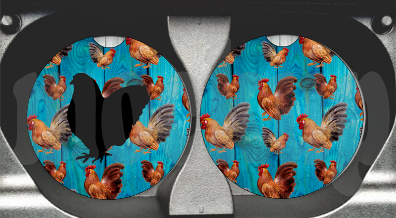Chicken in Red or Teal   Car Coaster