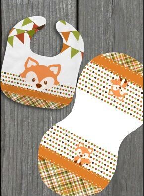 Fox bib and burp set with personalization