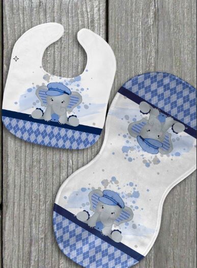 Blue Eli bib and burp set