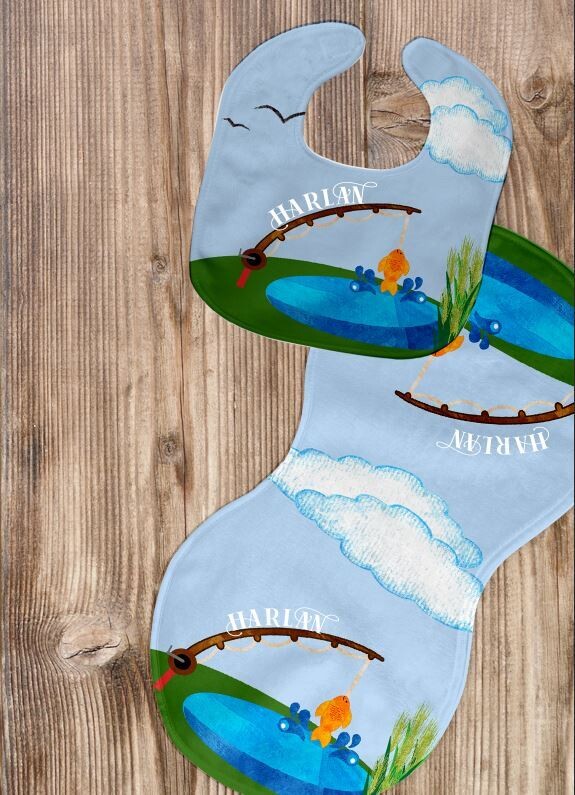 Fishing bib and burp set with personalization