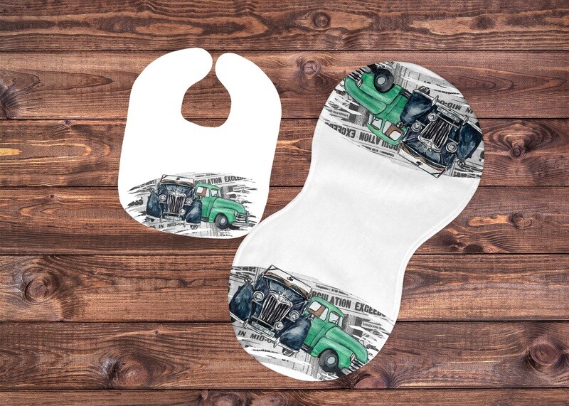 Old Car bib and burp set with personalization