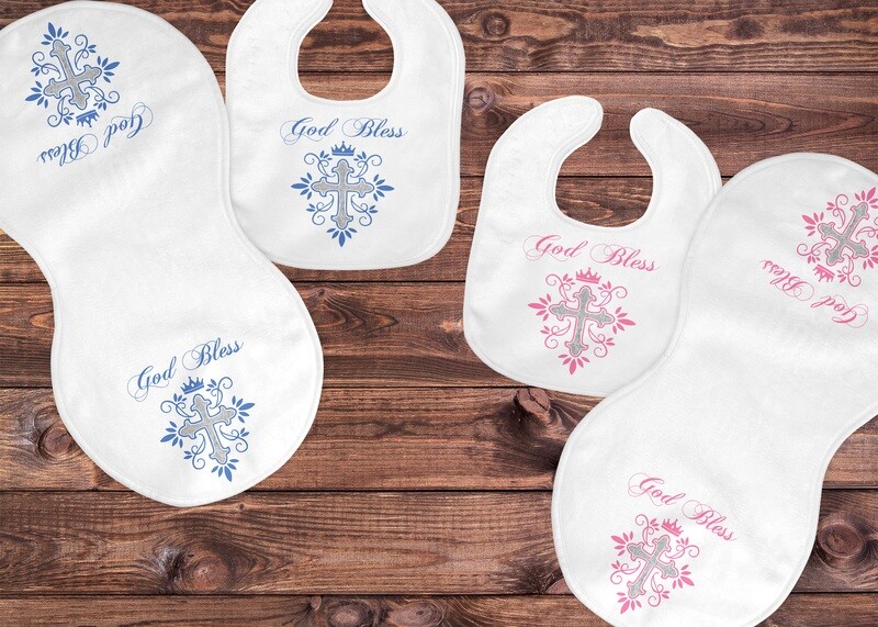 Baptism  bib and burp set with personalization