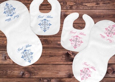 Baptism bib and burp set with personalization