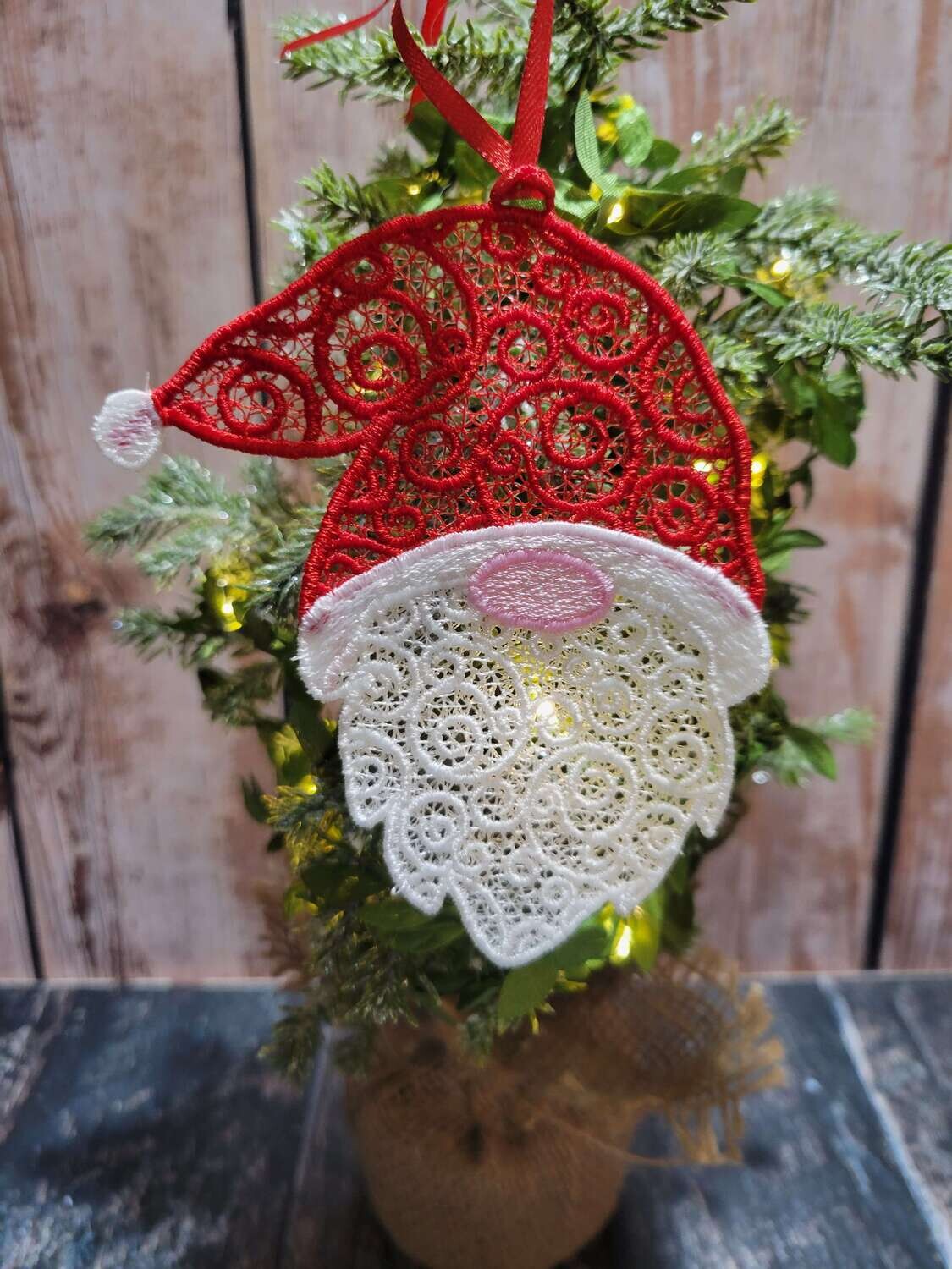 FSL Embroidery Santa Gnome Ornament