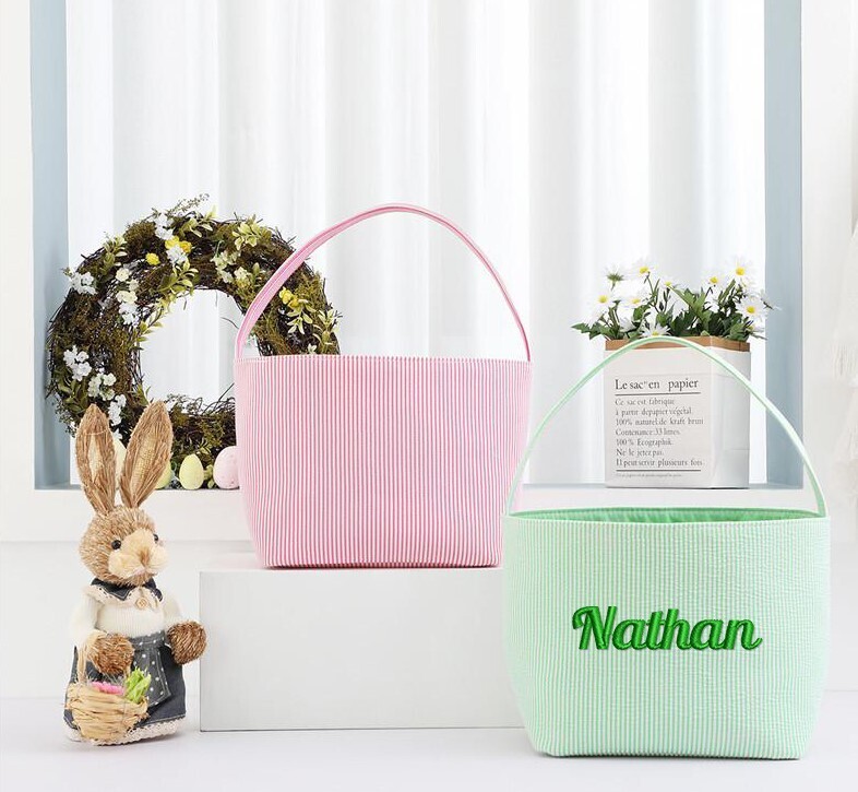 GREEN Easter Bucket  with Embroidery