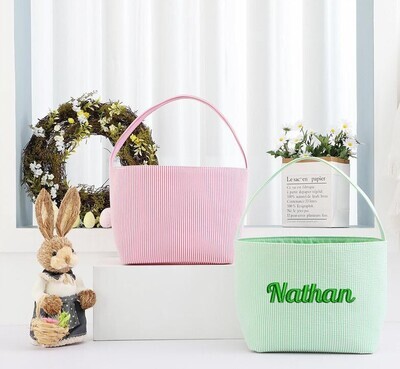 GREEN Easter Bucket with Embroidery