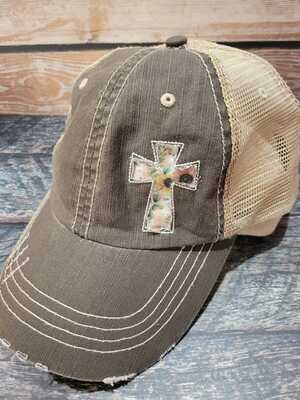 Distressed Trucker Cap with Cross or Paw Print