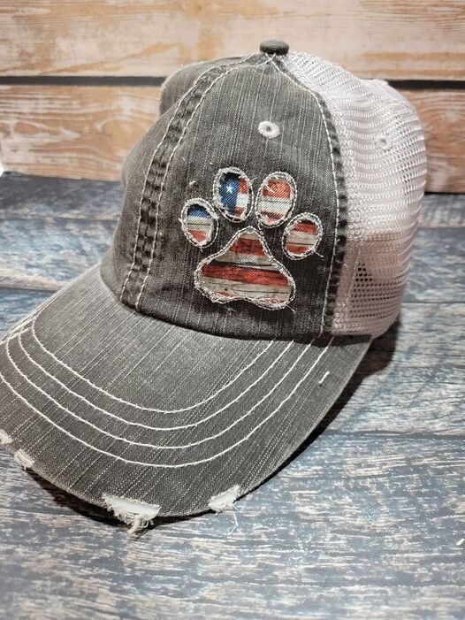 Distressed Trucker Cap with Cross or Paw Print