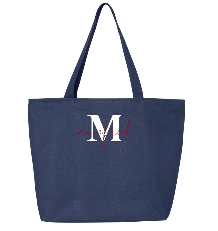 Embroidered Zippered Canvas Tote Bag