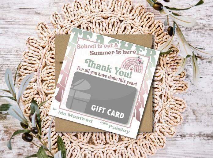 Teacher Thank you Gift Card Stationary