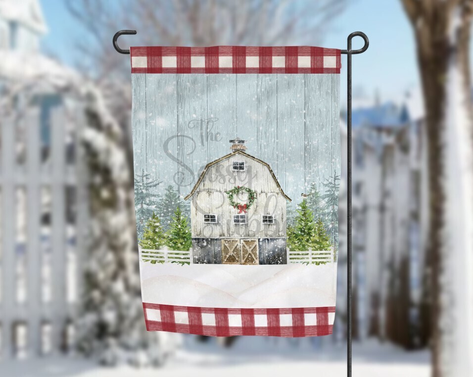 Farmhouse Christmas with Name Option Garden Flag