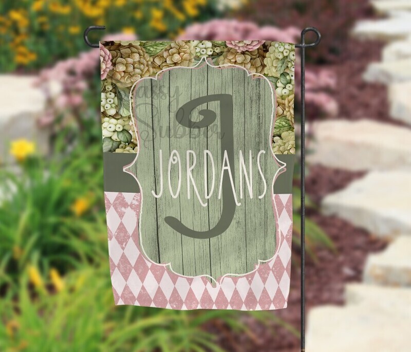 Hydrangea and Harlequin   Garden Flag