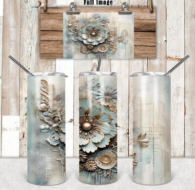 Faux Plaster and Metal Blue Floral 20 oz tumbler