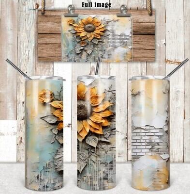 Faux Plaster and Metal  Sunflower 2  20 oz tumbler
