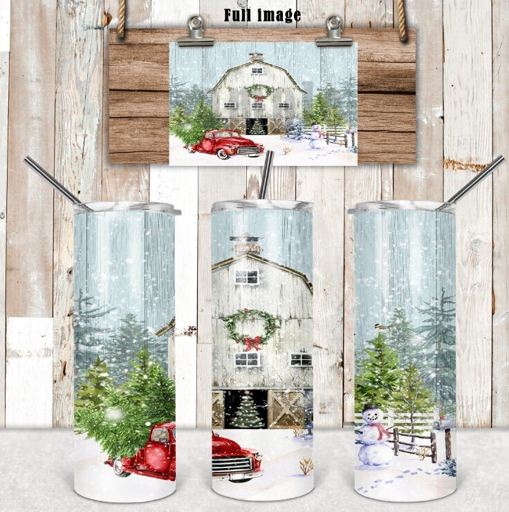 Barn and Red Truck  20 oz tumbler