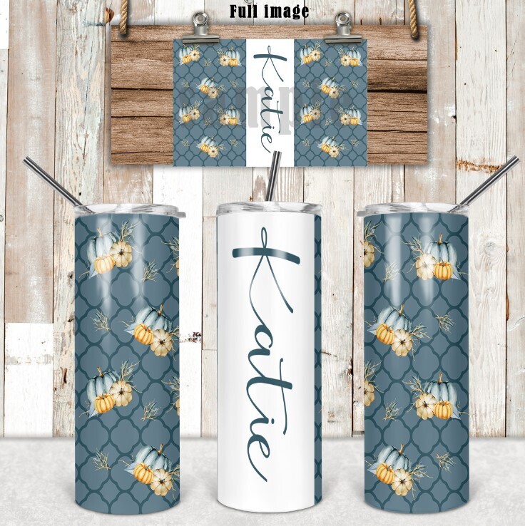 Deep Teal and Pumpkin with name  20 oz tumbler