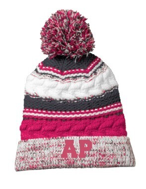 Embroidered  AP Pink and Dark Grey  Pom Pom Hats