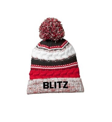 Embroidered Blitz Red and Black Pom Pom Hats