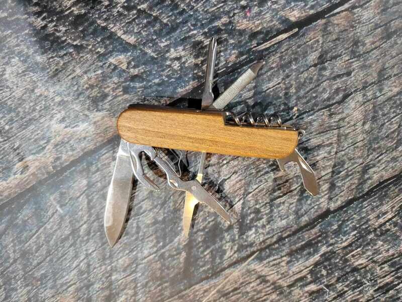 3 1/2" Wooden 8-Function Multi-Tool Pocket Knife